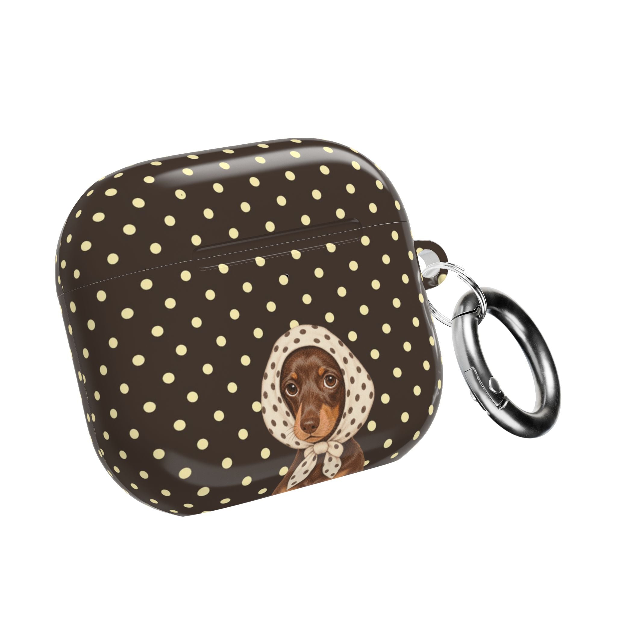 BROWN POLKA DOTS PREPPY SCARF DACHSHUND AIRPOD CASE