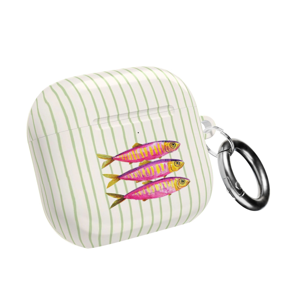 GREEN STRIPES PINK SARDINES AIRPOD CASE
