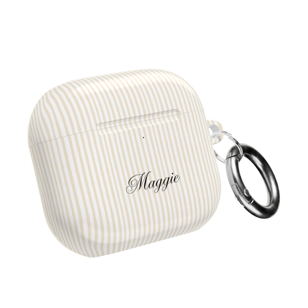PERSONALIZED NAME CUSTOM BEIGE STRIPES AIRPOD CASE