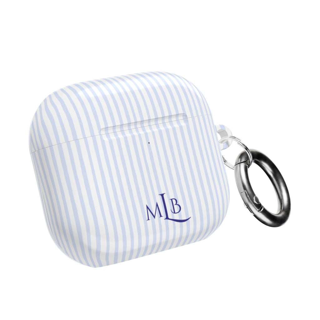 PERSONALIZED NAME CUSTOM BLUE STRIPES MONOGRAM INITIALS AIRPOD CASE