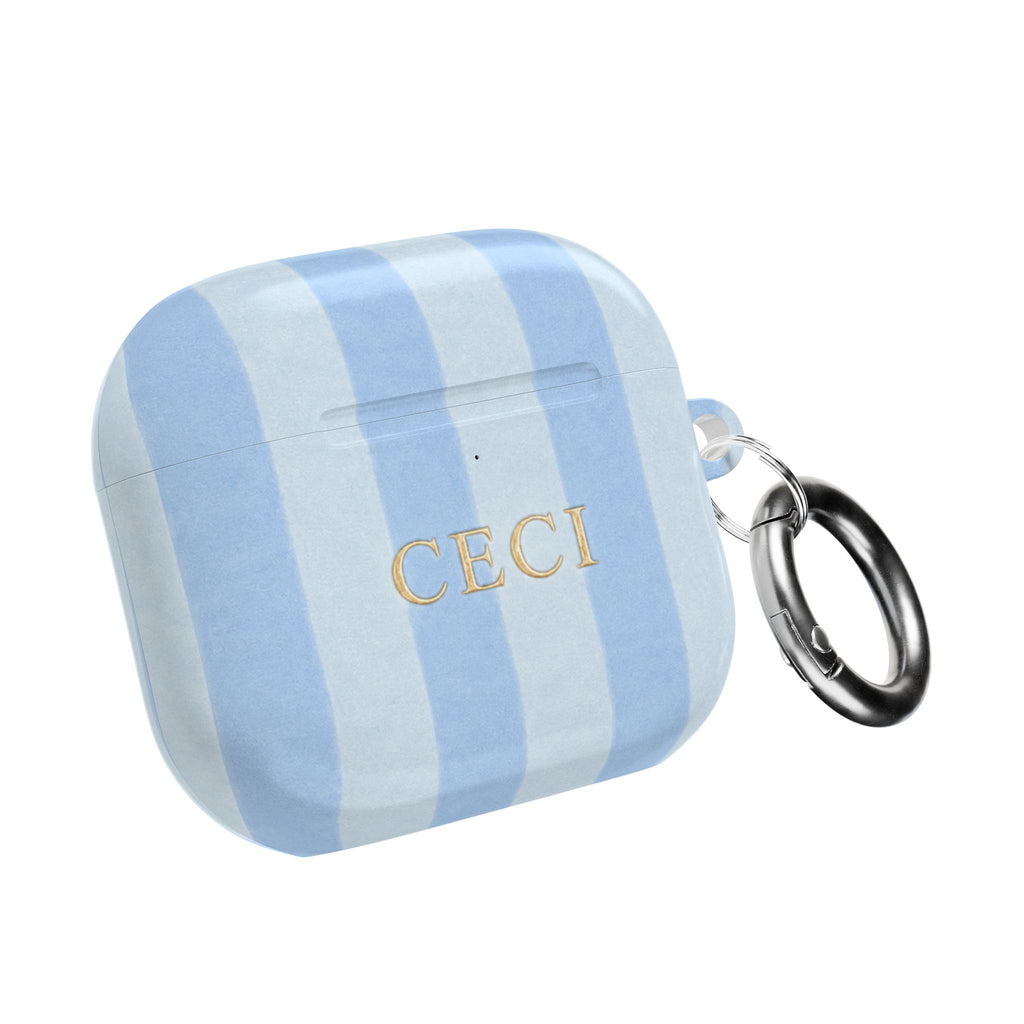 PERSONALIZED NAME CUSTOM SOFT BLUE STRIPES INITIALS AIRPOD CASE