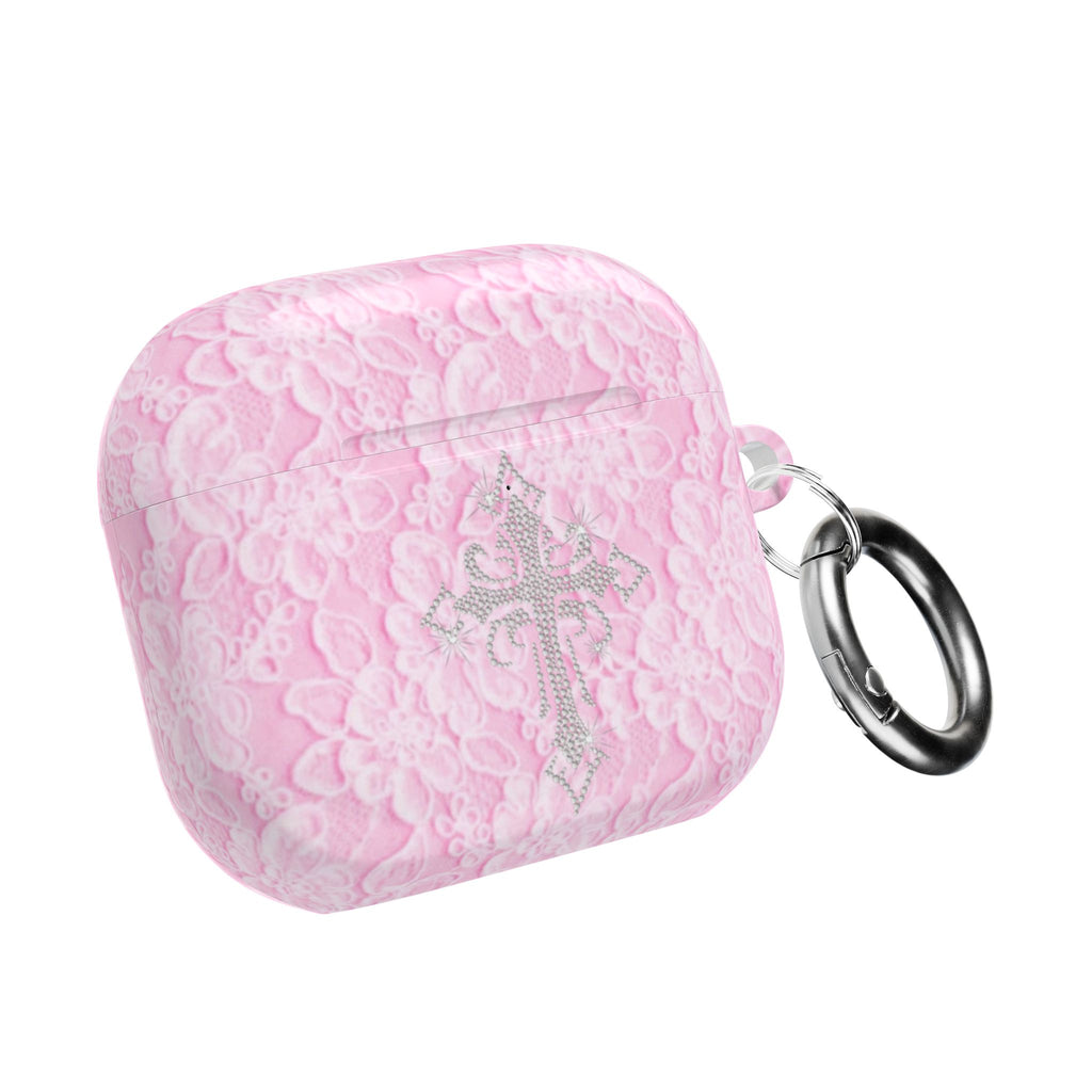 PINK LACE CROSS AIRPOD CASE