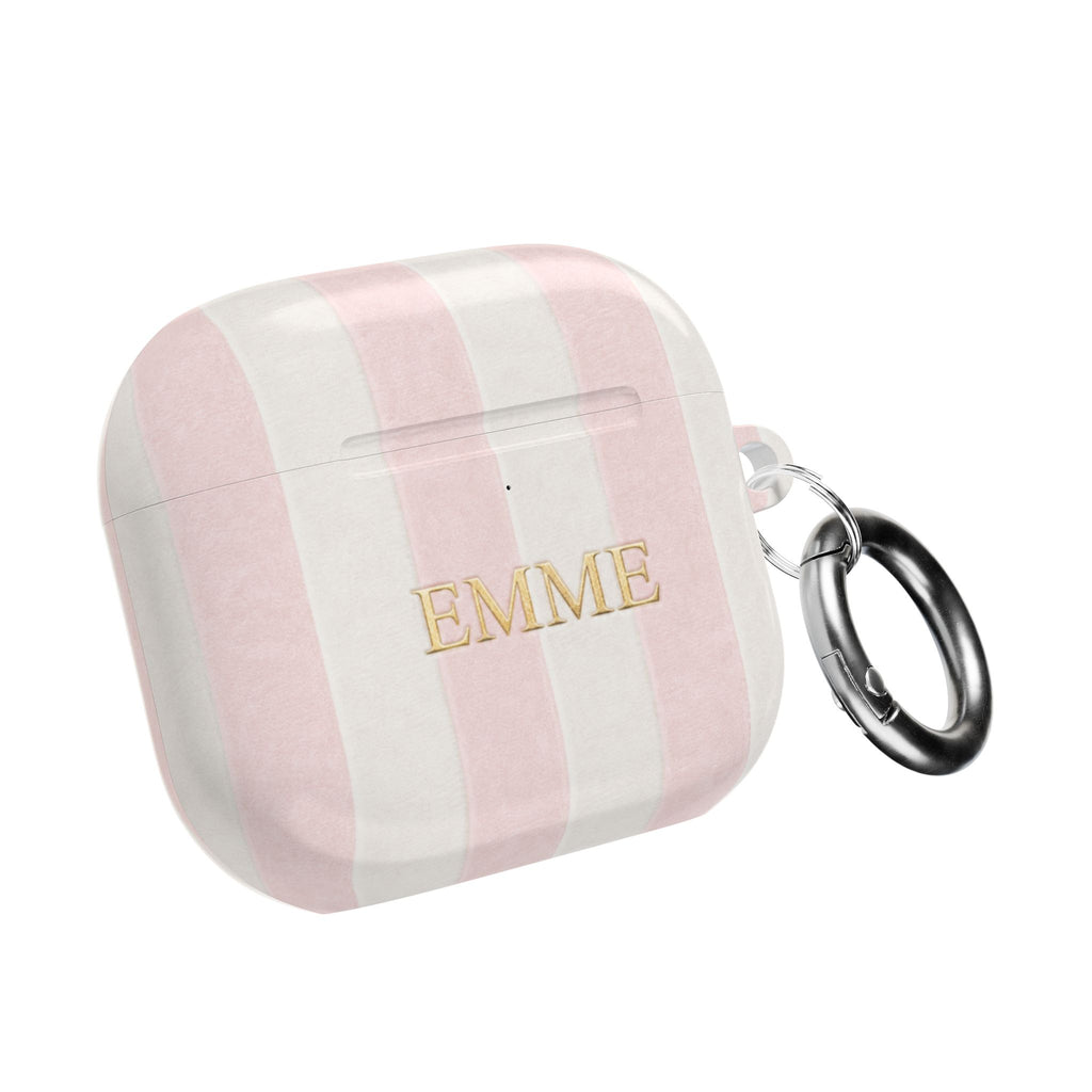 PERSONALIZED NAME CUSTOM BABY PINK STRIPES INITIALS AIRPOD CASE