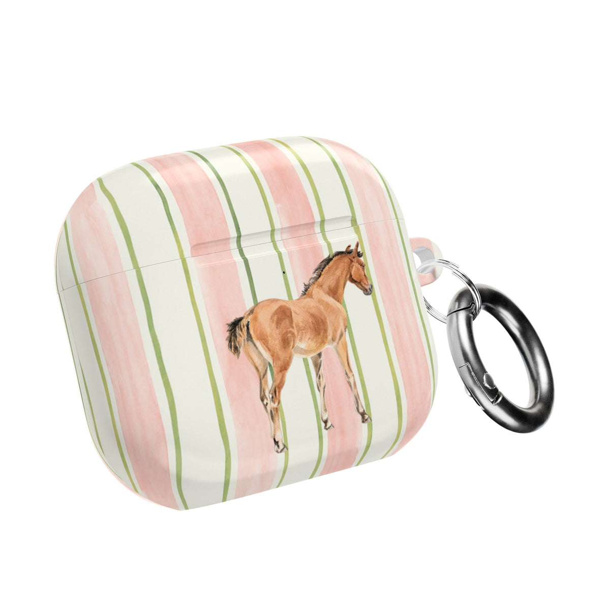 PINK STRIPES HORSE AIRPOD CASE