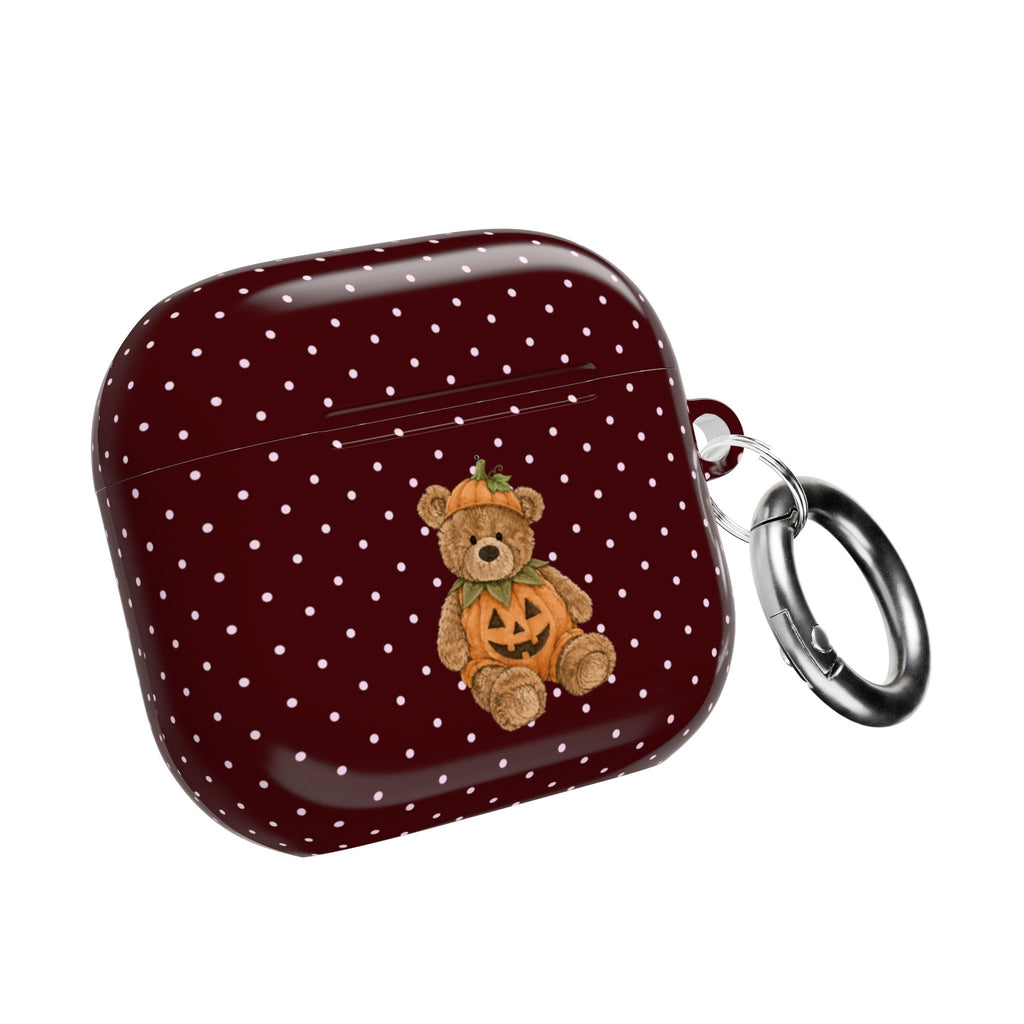 BURGUNDY POLKA DOTS HALLOWEEN TEDDY BEAR AIRPOD CASE