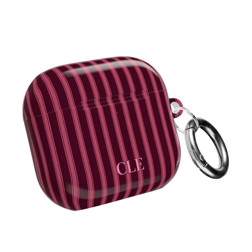 PERSONALIZED DARK CHERRY CLASSIC STRIPES INITIALS CUSTOM NAME AIRPOD CASE