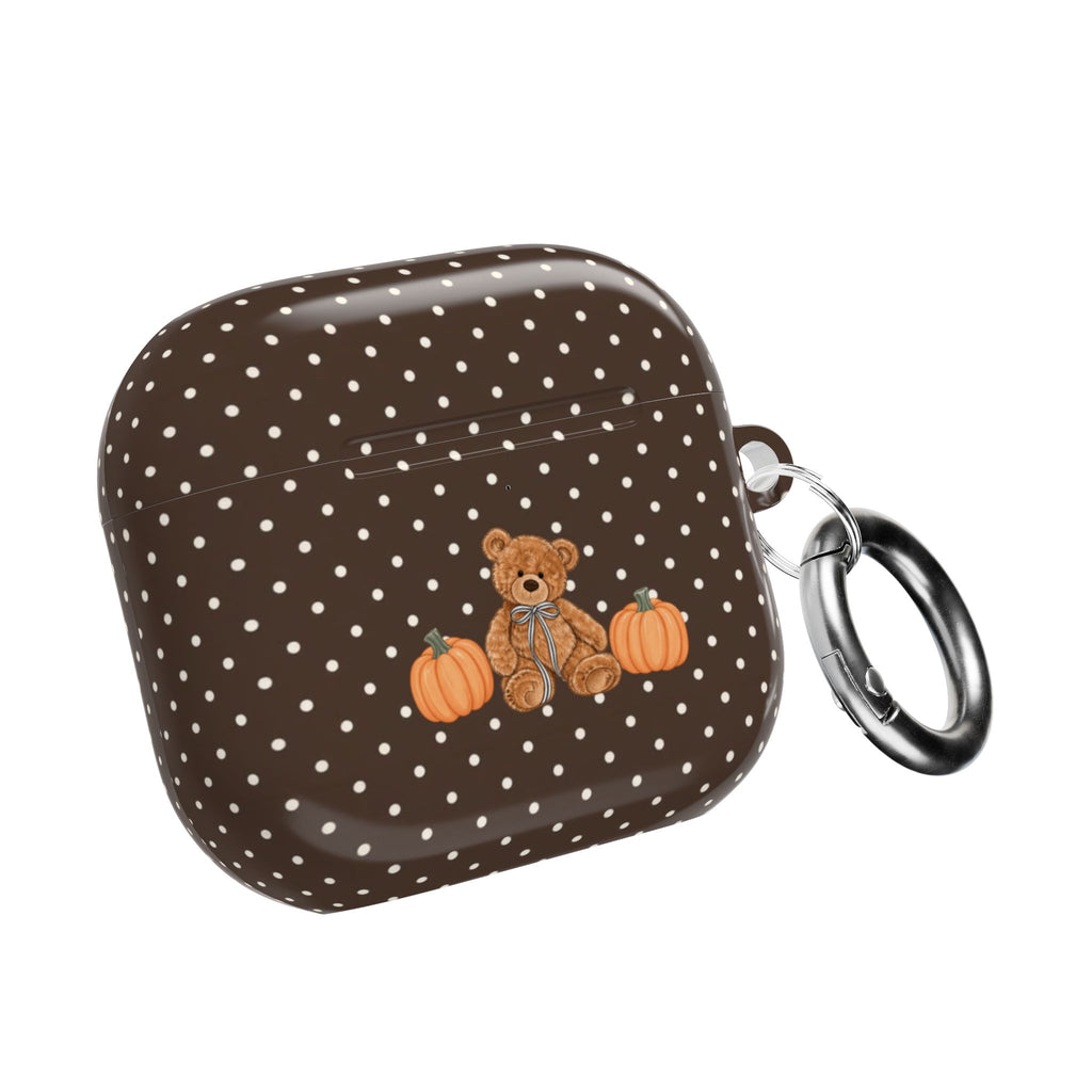 BROWN POLKA DOTS PUMPKIN TEDDY BEAR AIRPOD CASE