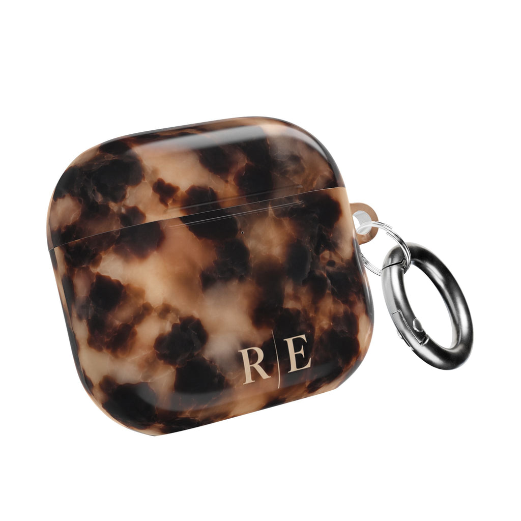 PERSONALIZED BROWN MARBLE TORTOISE SHELL MONOGRAM INITIALS CUSTOM AIRPOD CASE