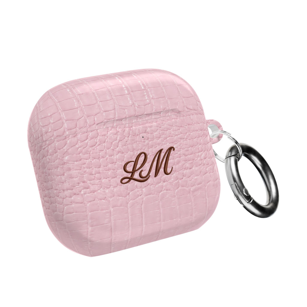 PERSONALIZED BABY PINK CROC MONOGRAM INITIALS CUSTOM NAME AIRPOD CASE