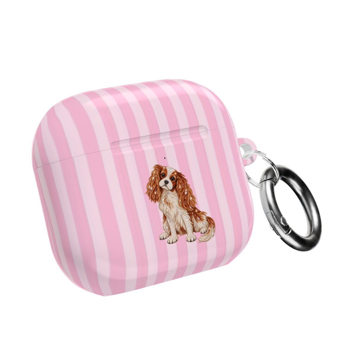 PINK STRIPES KING CHARLES CAVALIER DOG AIRPOD CASE