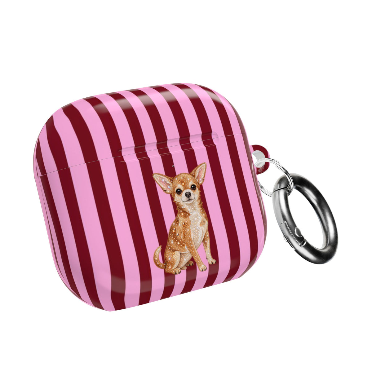 BURGUNDY PINK STRIPES CHIHUAHUA AIRPOD CASE