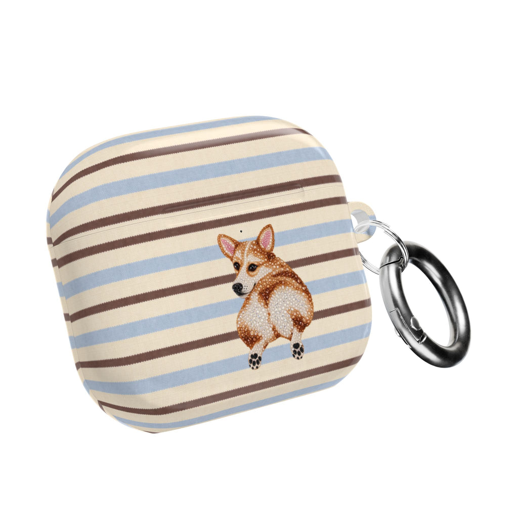 HONEY BROWN STRIPES CORGI AIRPOD CASE