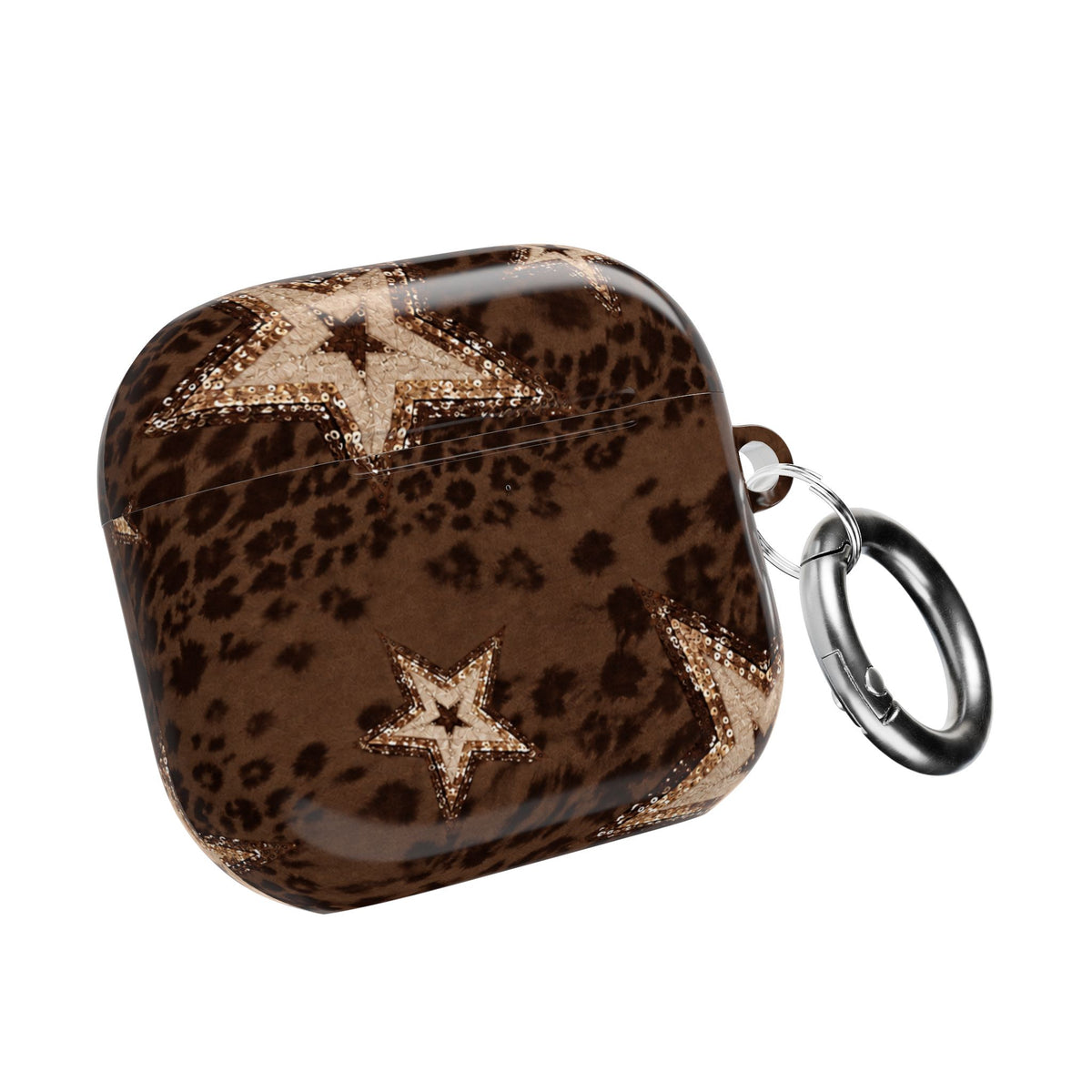 BROWN LEOPARD GOLD STARS AIRPOD CASE