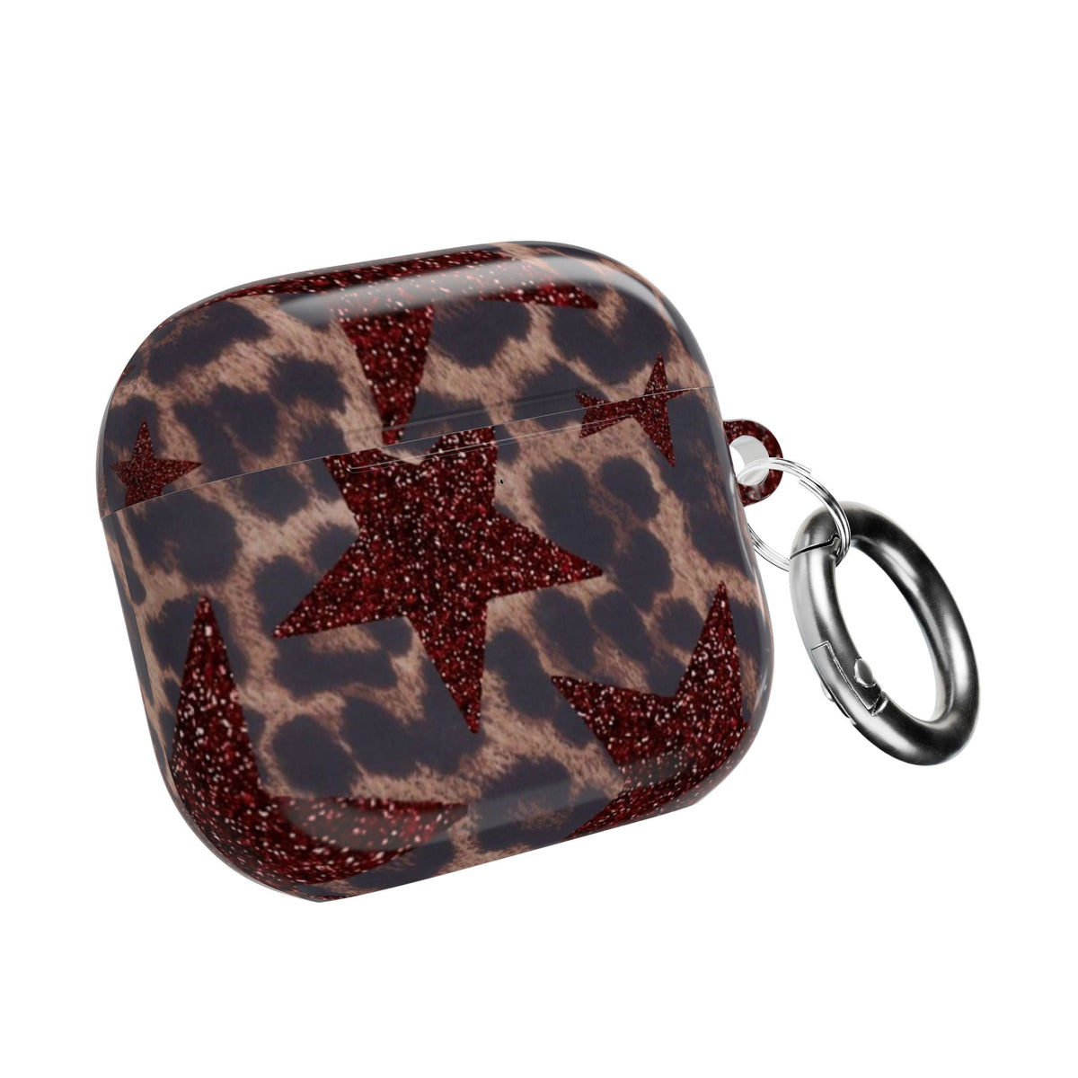 BURGUNDY RED LEOPARD STARS AIRPOD CASE