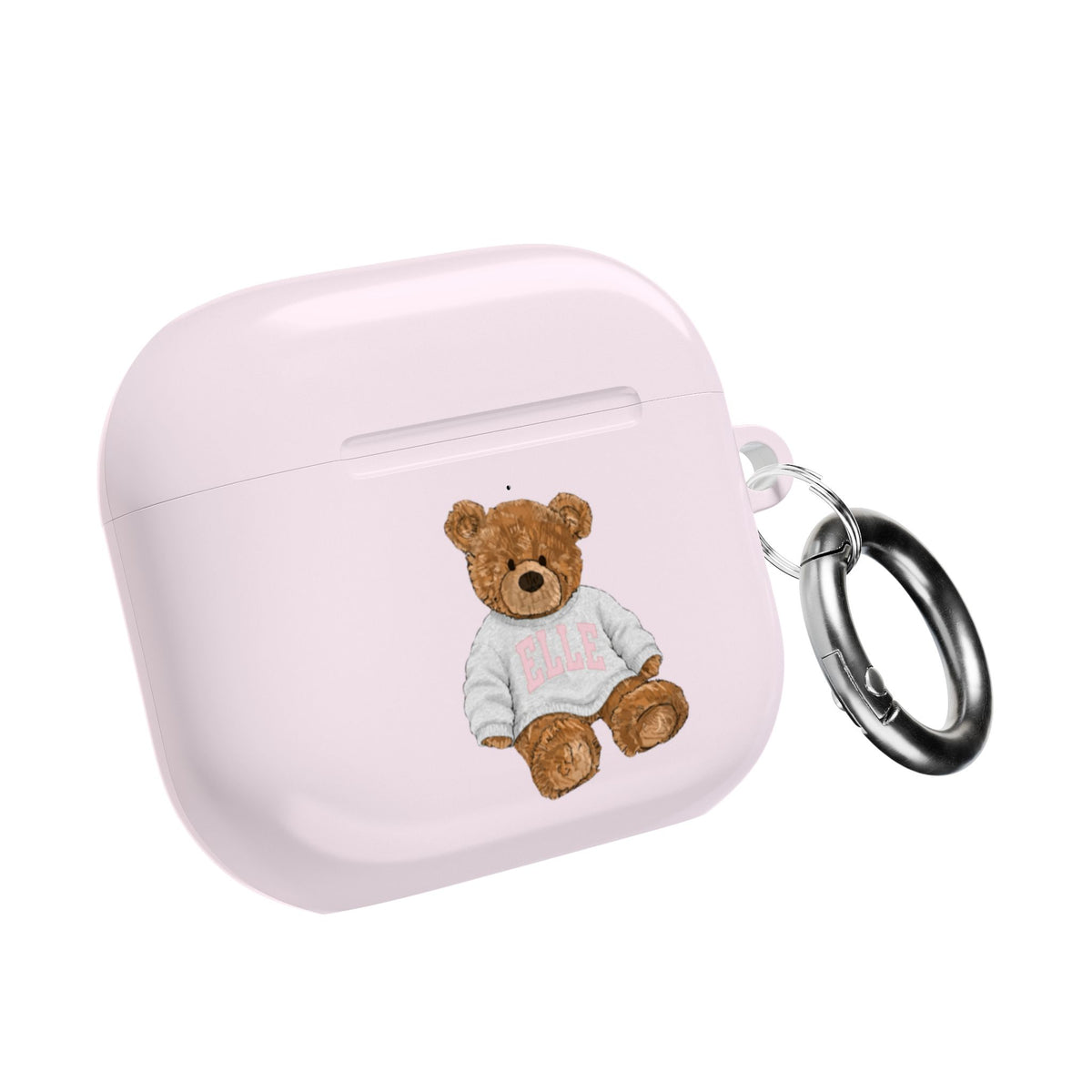 PERSONALIZED VARSITY SWEATER BABY PINK CUSTOM TEDDY BEAR NAME AIRPOD CASE
