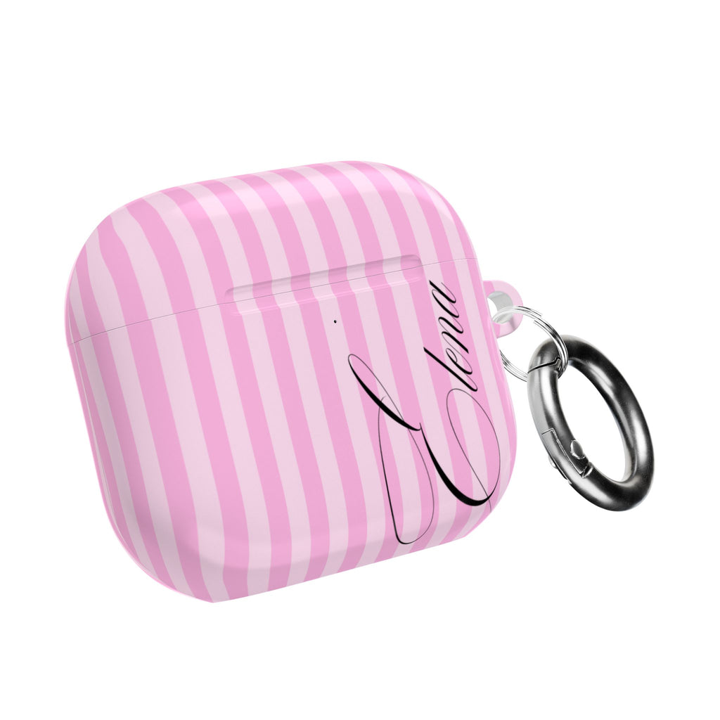 PERSONALIZED PINK STRIPES BLACK CUSTOM NAME AIRPOD CASE