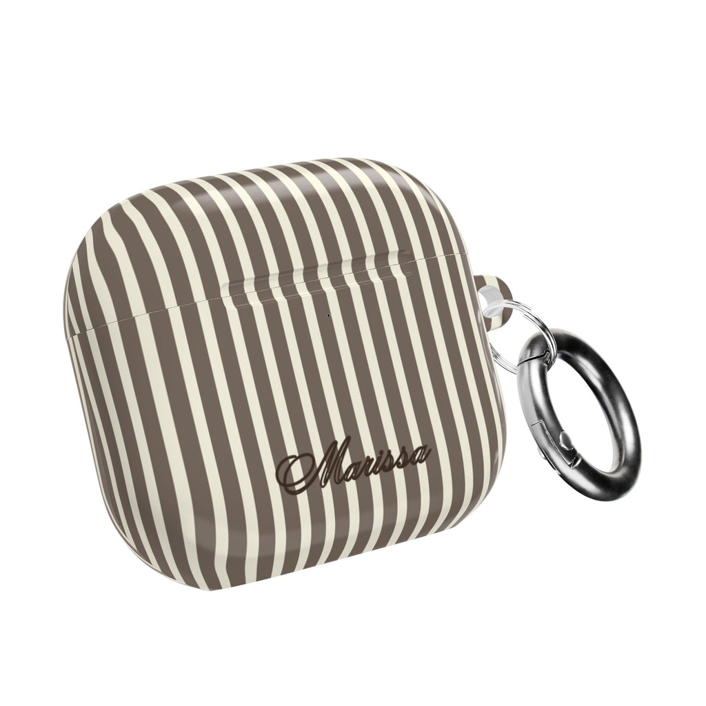 PERSONALIZED NAME CUSTOM BROWN STRIPES AIRPOD CASE