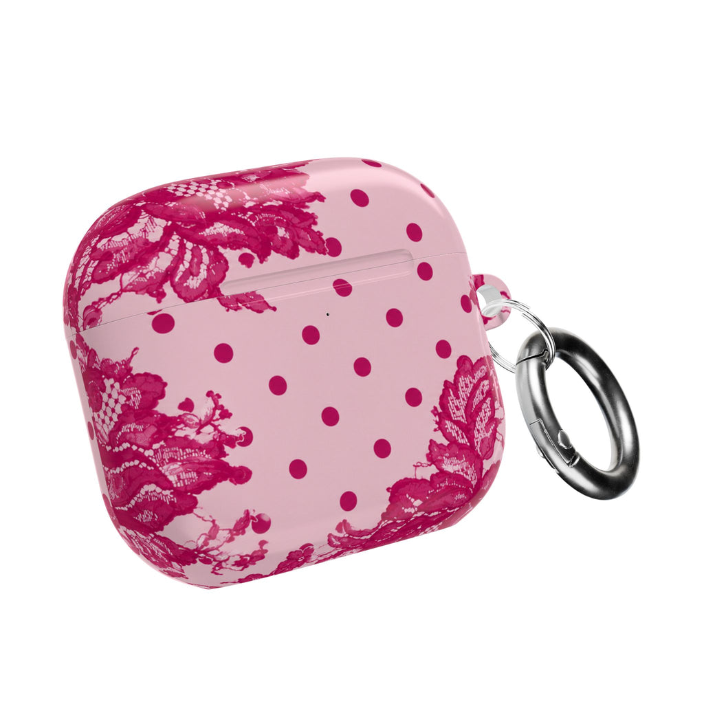RASPBERRY CHANTILLY POLKA DOTS LACE AIRPOD CASE