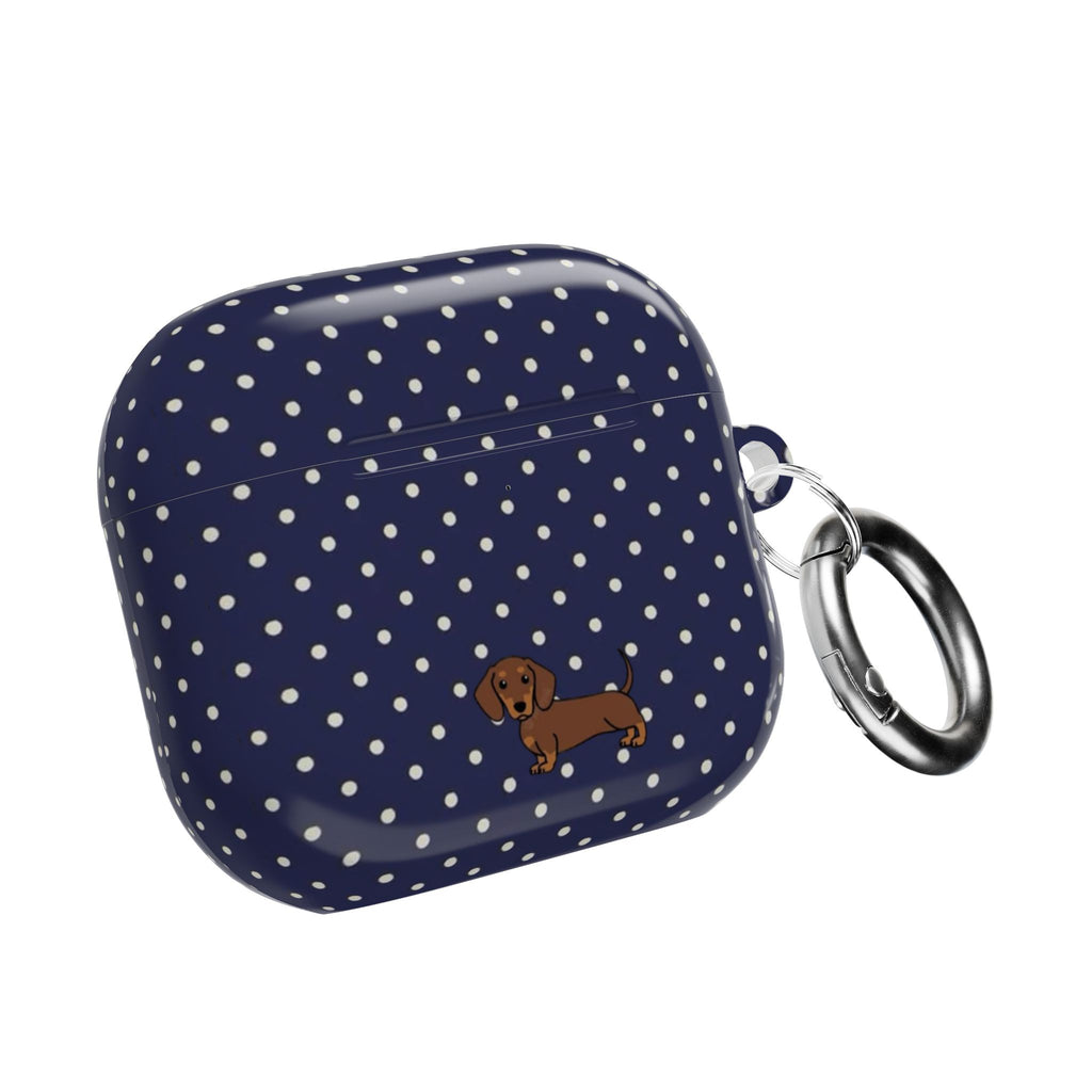 NAVY BLUE POLKA DOTS DACHSHUND AIRPOD CASE