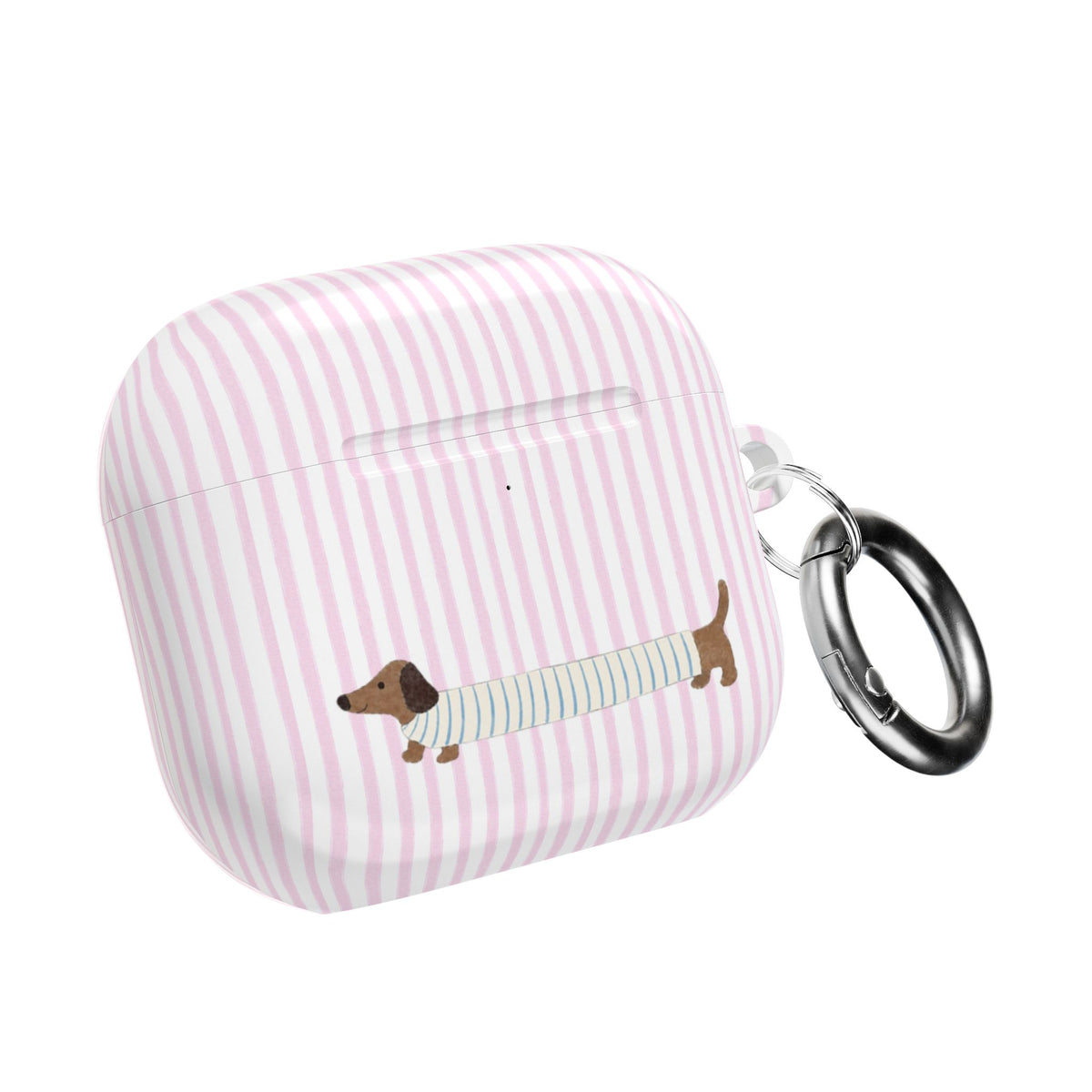 PINK STRIPES DACHSHUND WEENIE PUPPY DOG AIRPOD CASE