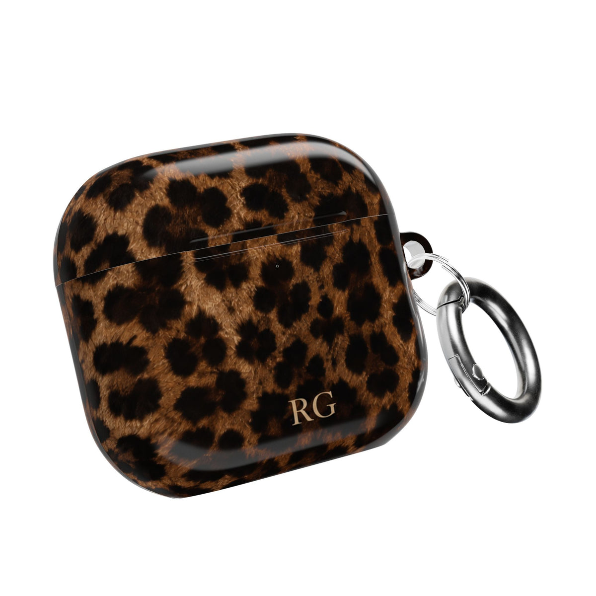 PERSONALIZED BROWN CHEETAH LEOPARD CUSTOM MONOGRAM INITIALS AIRPOD CASE