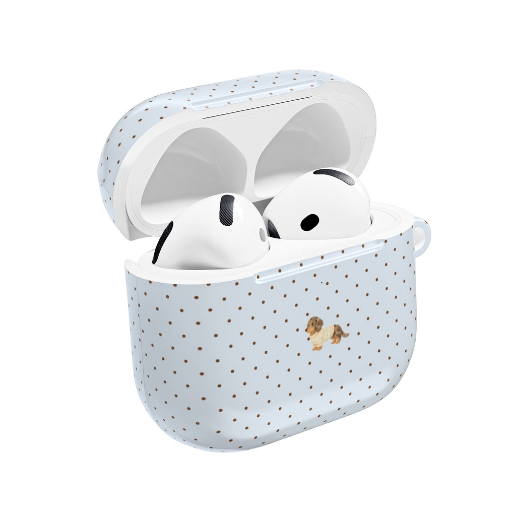 BLUE POLKA DOTS MINI DACHSHUND PUPPY DOG AIRPOD CASE