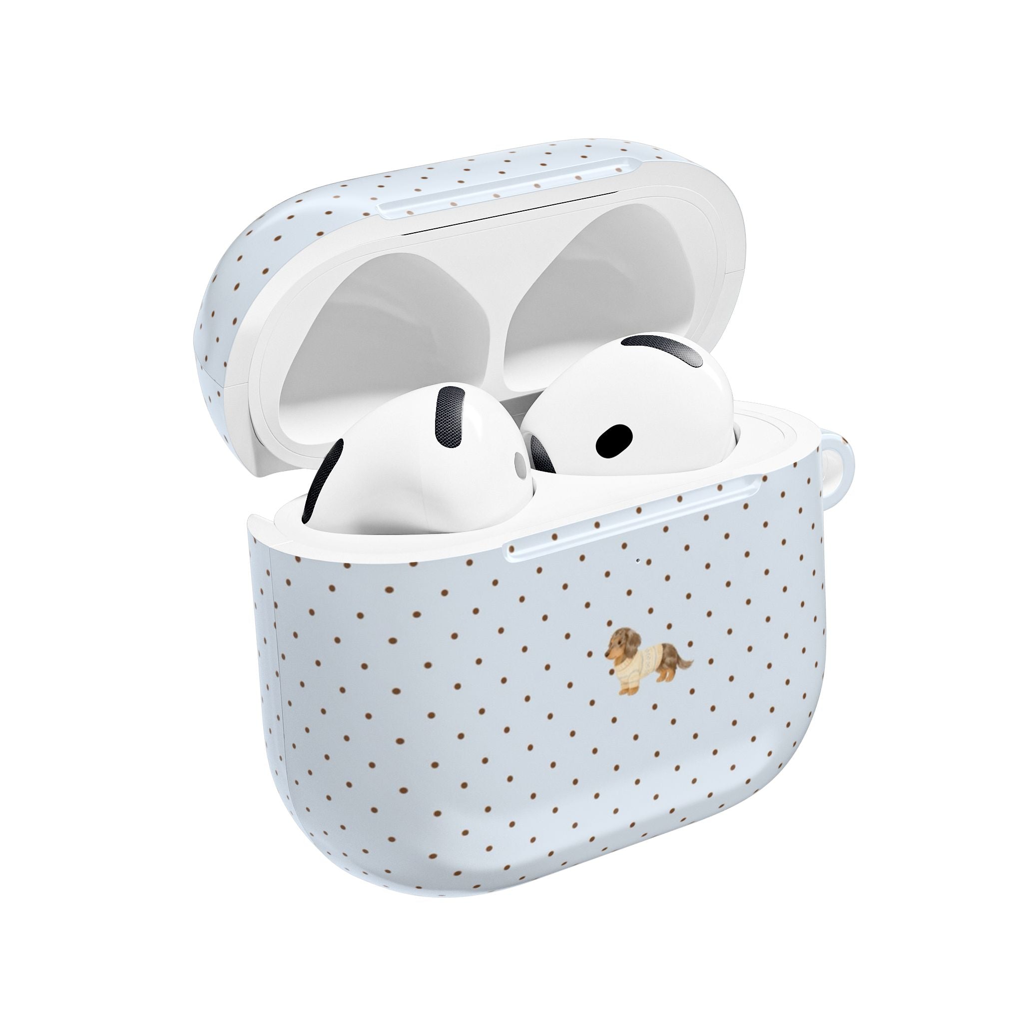 BLUE POLKA DOTS MINI DACHSHUND PUPPY DOG AIRPOD CASE