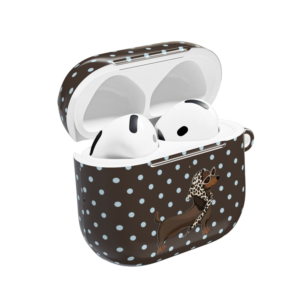 BROWN POLKA DOTS PREPPY DACHSHUND WEENIE DOG AIRPOD CASE