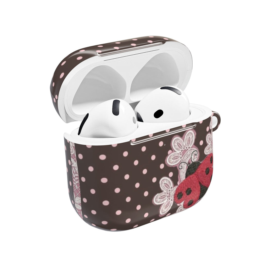 BROWN POLKA DOTS PINK LACE LADYBUG AIRPOD CASE