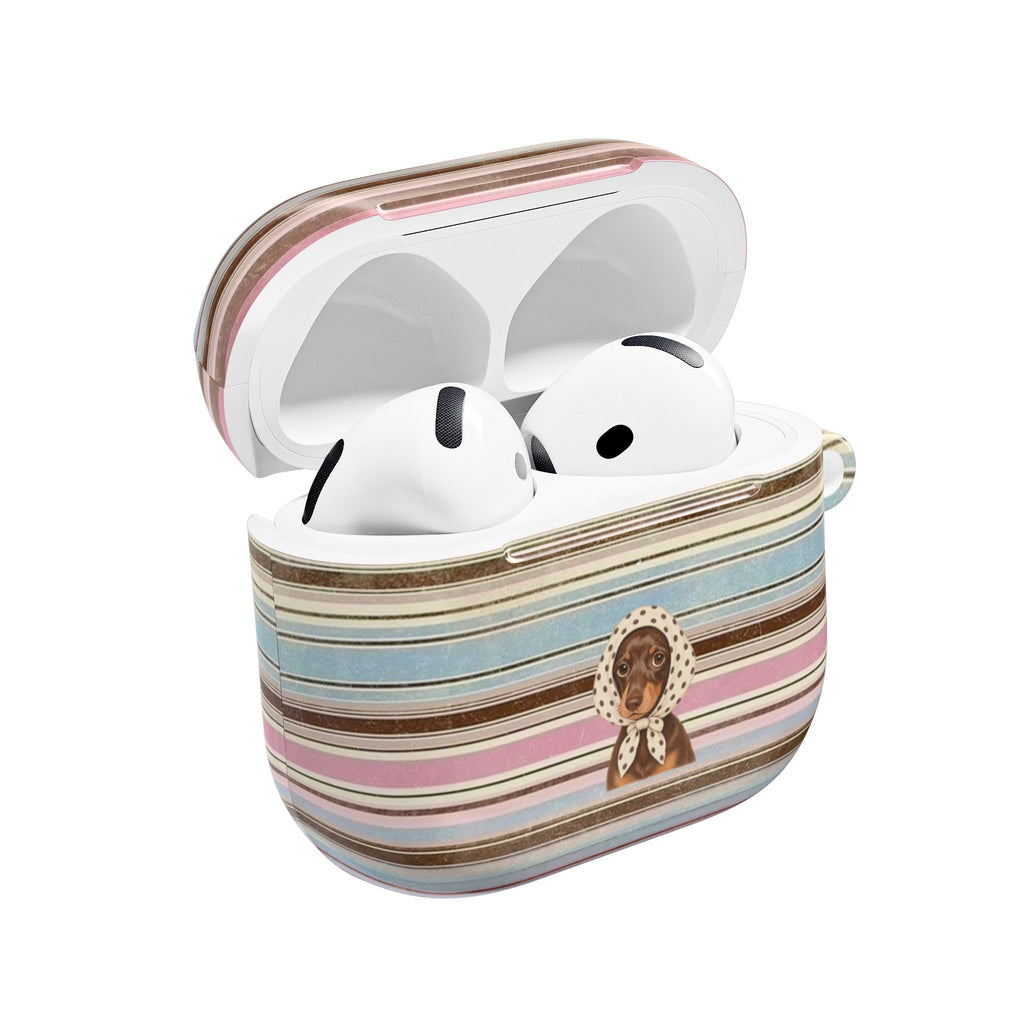 AUTUMN STRIPES PREPPY POLKA DOT DACHSHUND AIRPOD CASE