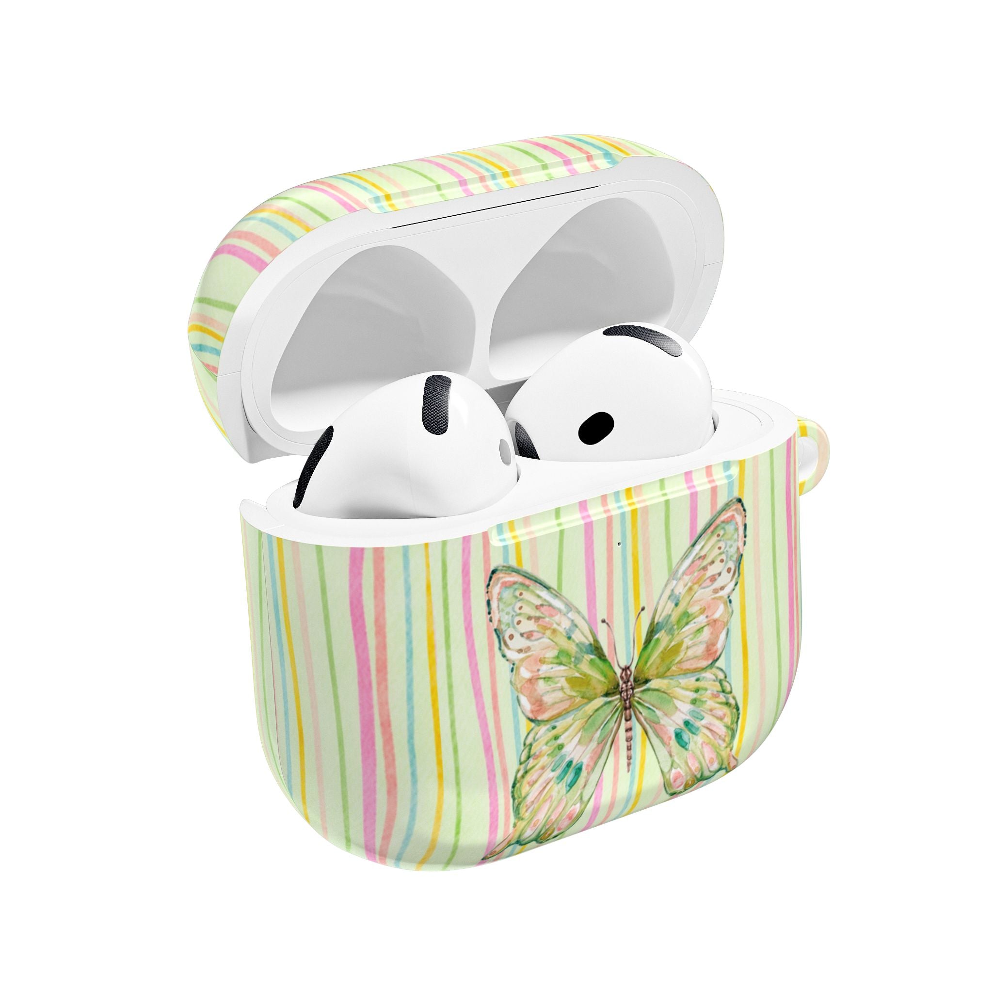 GREEN BUTTERFLY STRIPES AIRPOD CASE