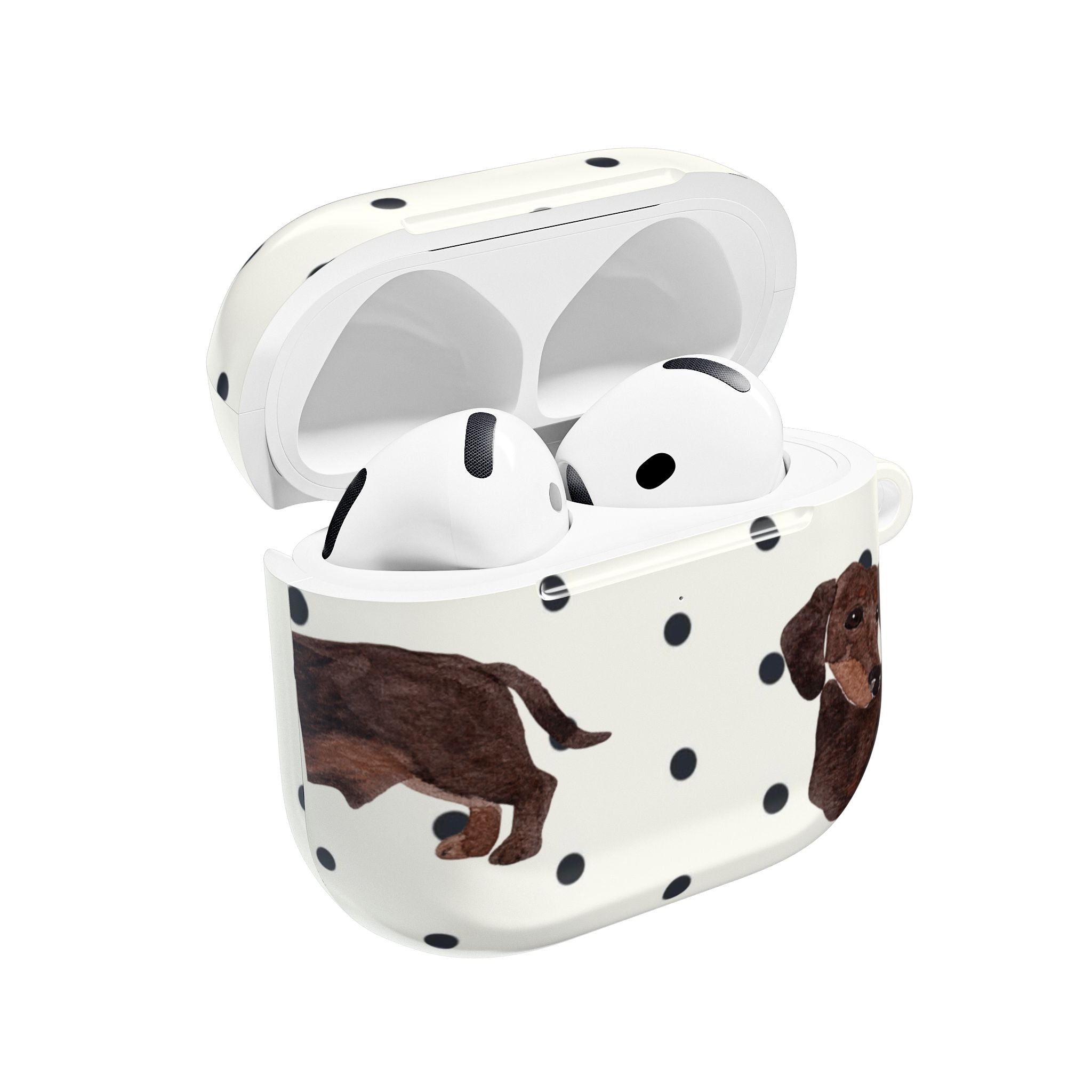 BLACK & WHITE POLKA DOTS DACHSHUND AIRPOD CASE