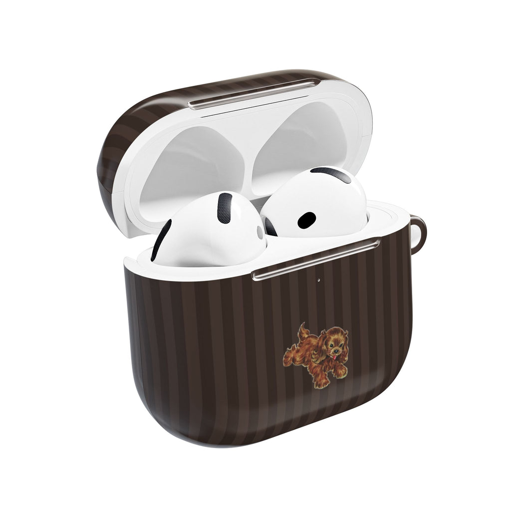 BROWN STRIPES PARK AVENUE PUPPY AIRPOD CASE