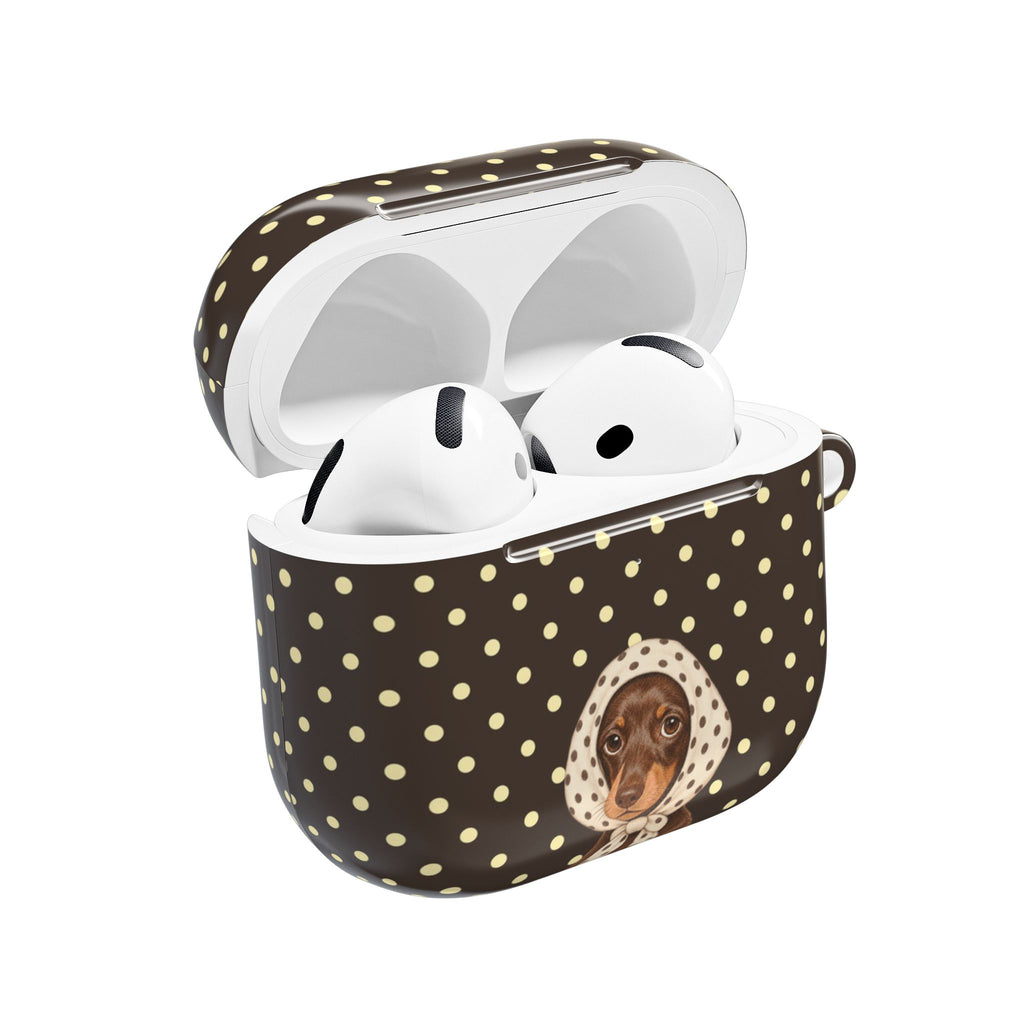 BROWN POLKA DOTS PREPPY SCARF DACHSHUND AIRPOD CASE