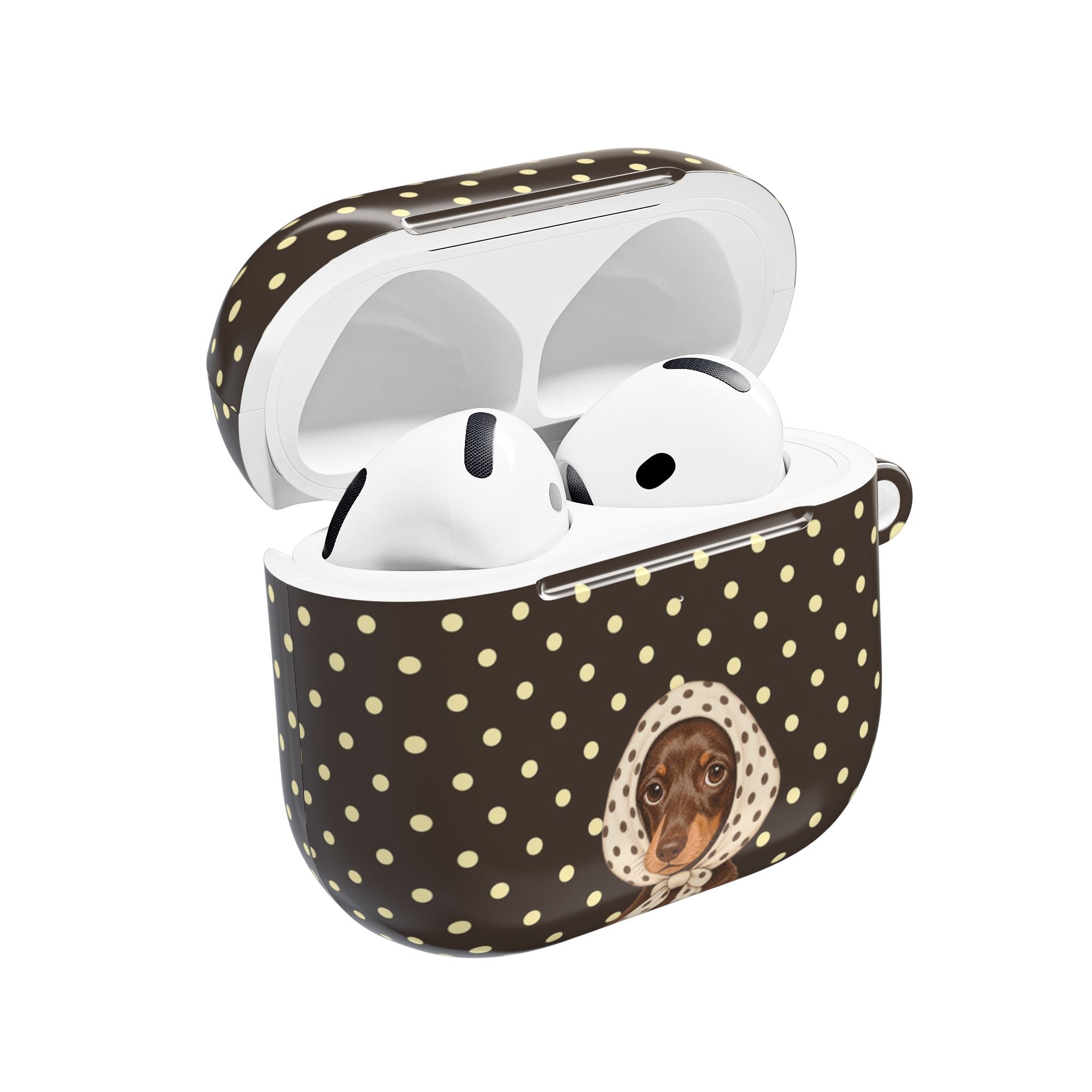 BROWN POLKA DOTS PREPPY SCARF DACHSHUND AIRPOD CASE