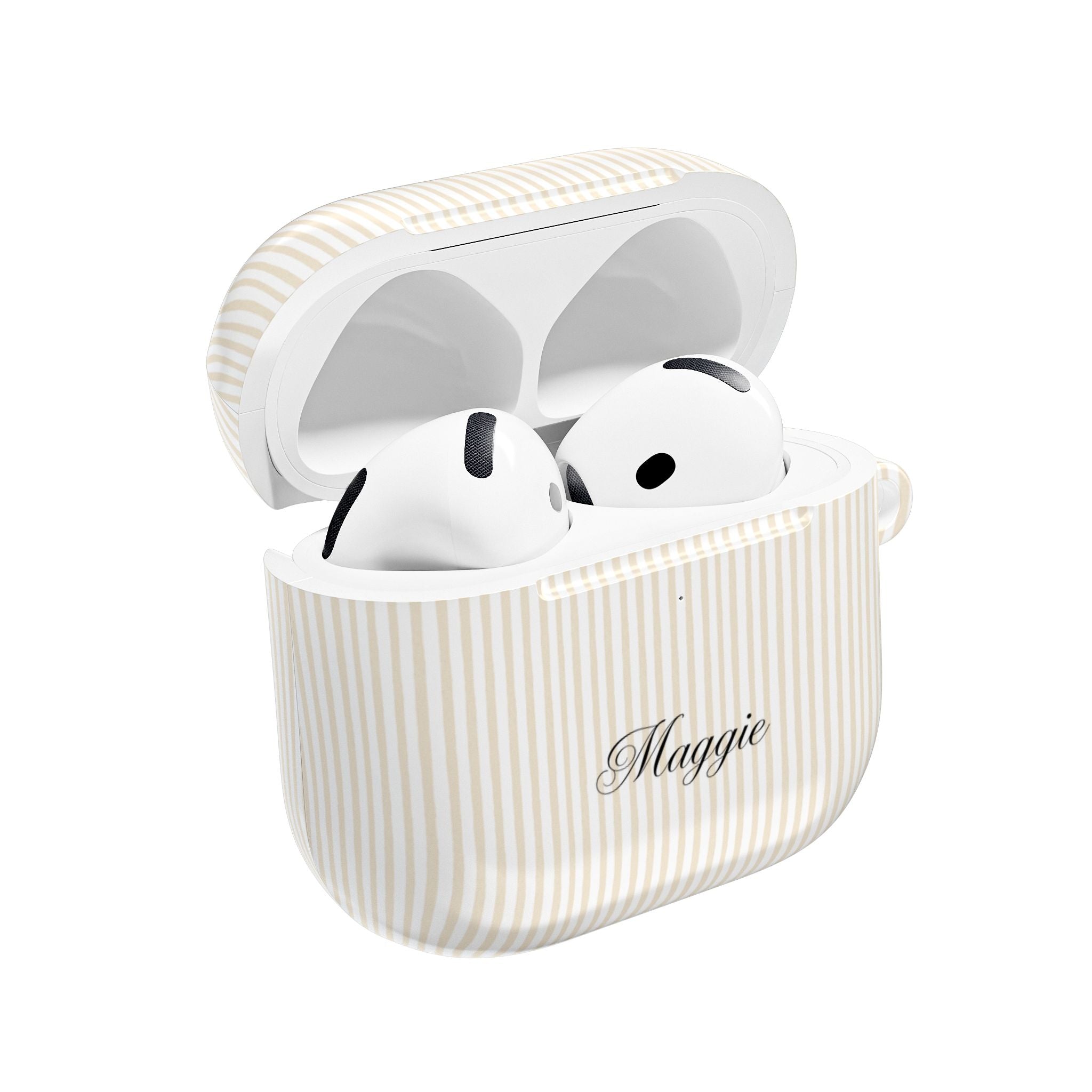 PERSONALIZED NAME CUSTOM BEIGE STRIPES AIRPOD CASE