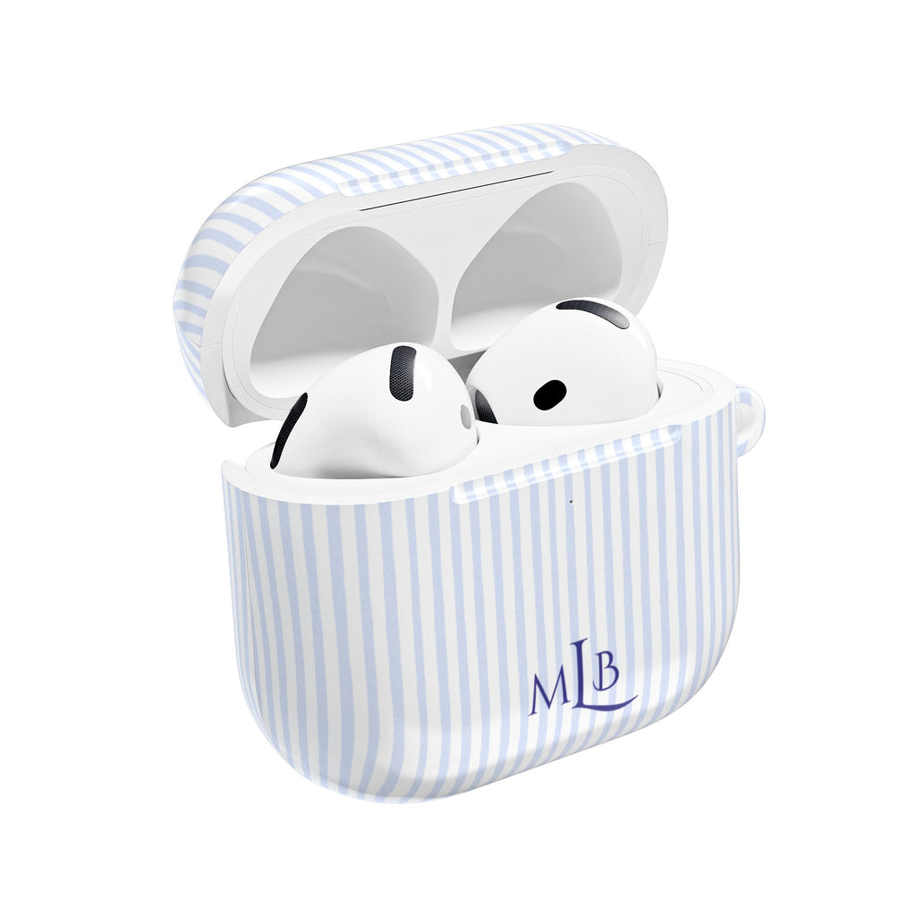 PERSONALIZED NAME CUSTOM BLUE STRIPES MONOGRAM INITIALS AIRPOD CASE
