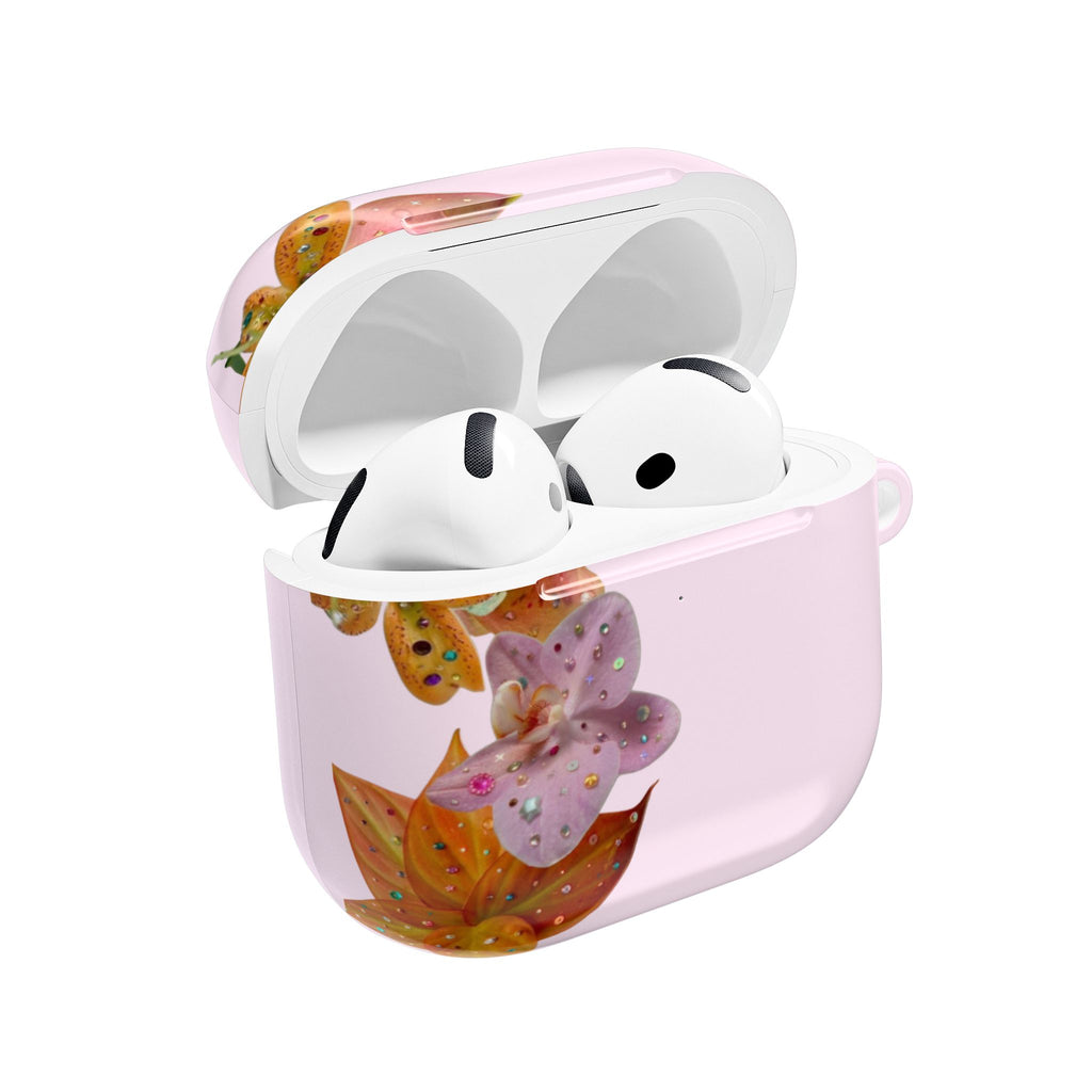 PINK EMBELLISHED LILY FLOWERS AIRPOD CASE