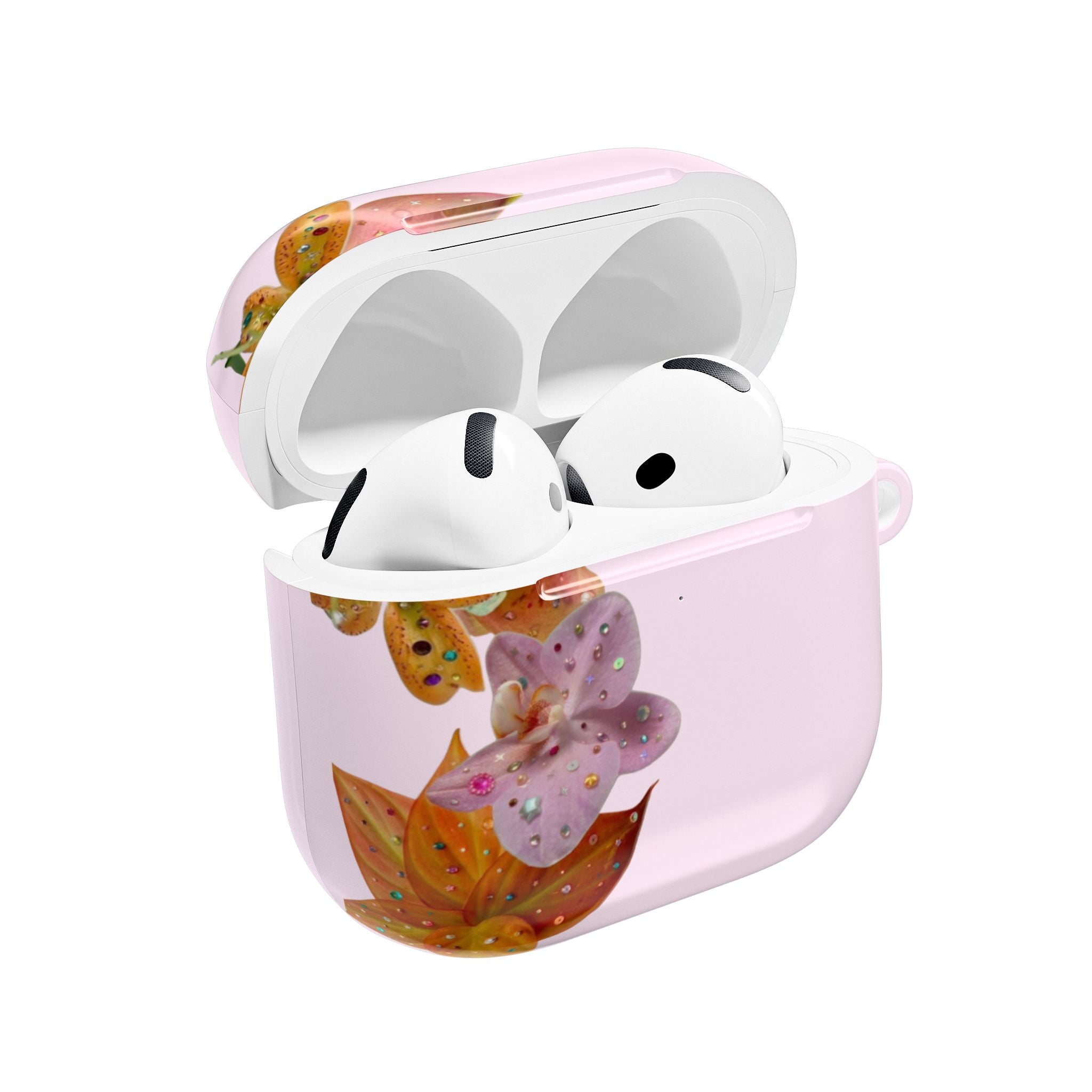 PINK EMBELLISHED LILY FLOWERS AIRPOD CASE