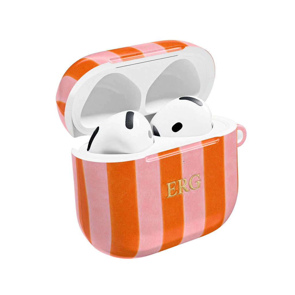 PERSONALIZED NAME CUSTOM ORANGE STRIPES AIRPOD CASE