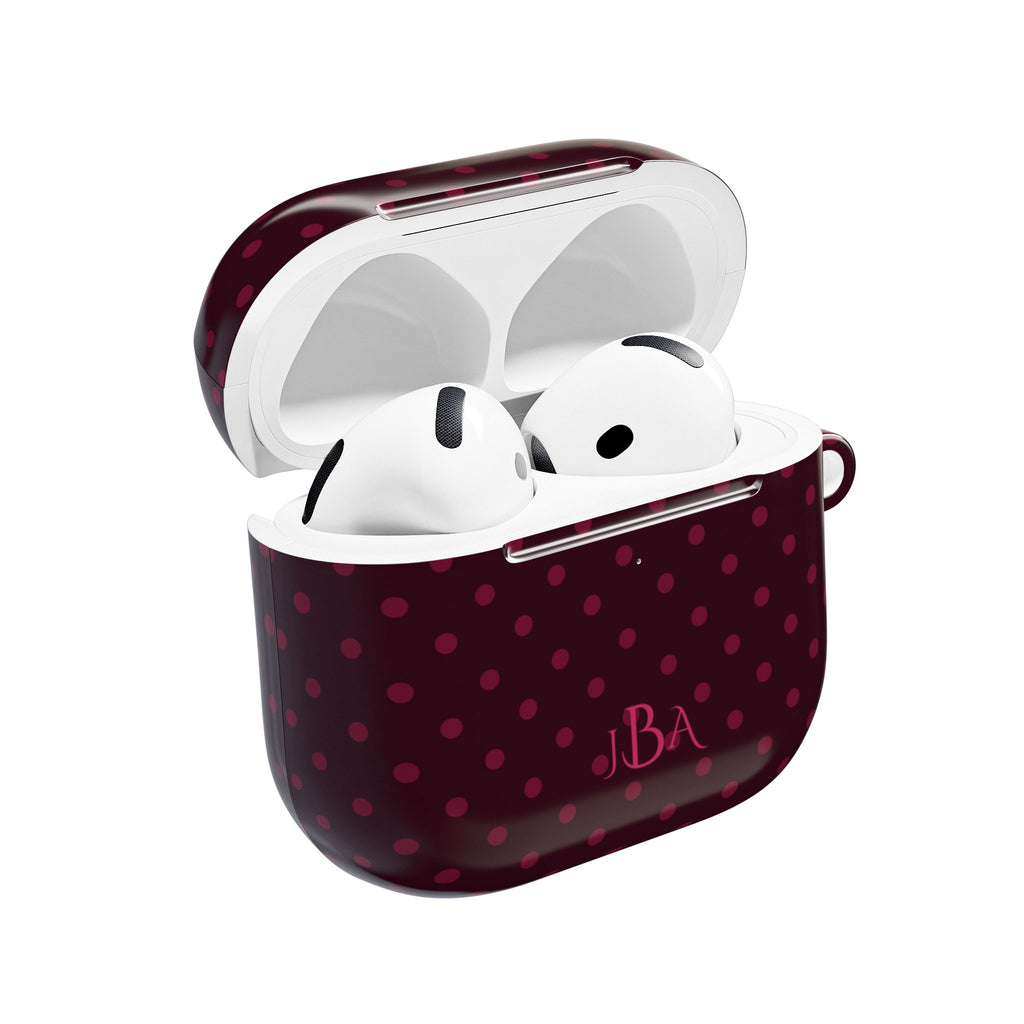 PERSONALIZED NAME CUSTOM PLUM POLKA DOTS MONOGRAM INITIALS AIRPOD CASE