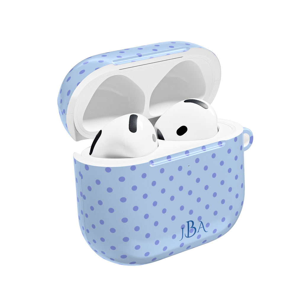 PERSONALIZED NAME CUSTOM BLUE POLKA DOTS MONOGRAM INITIALS AIRPOD CASE