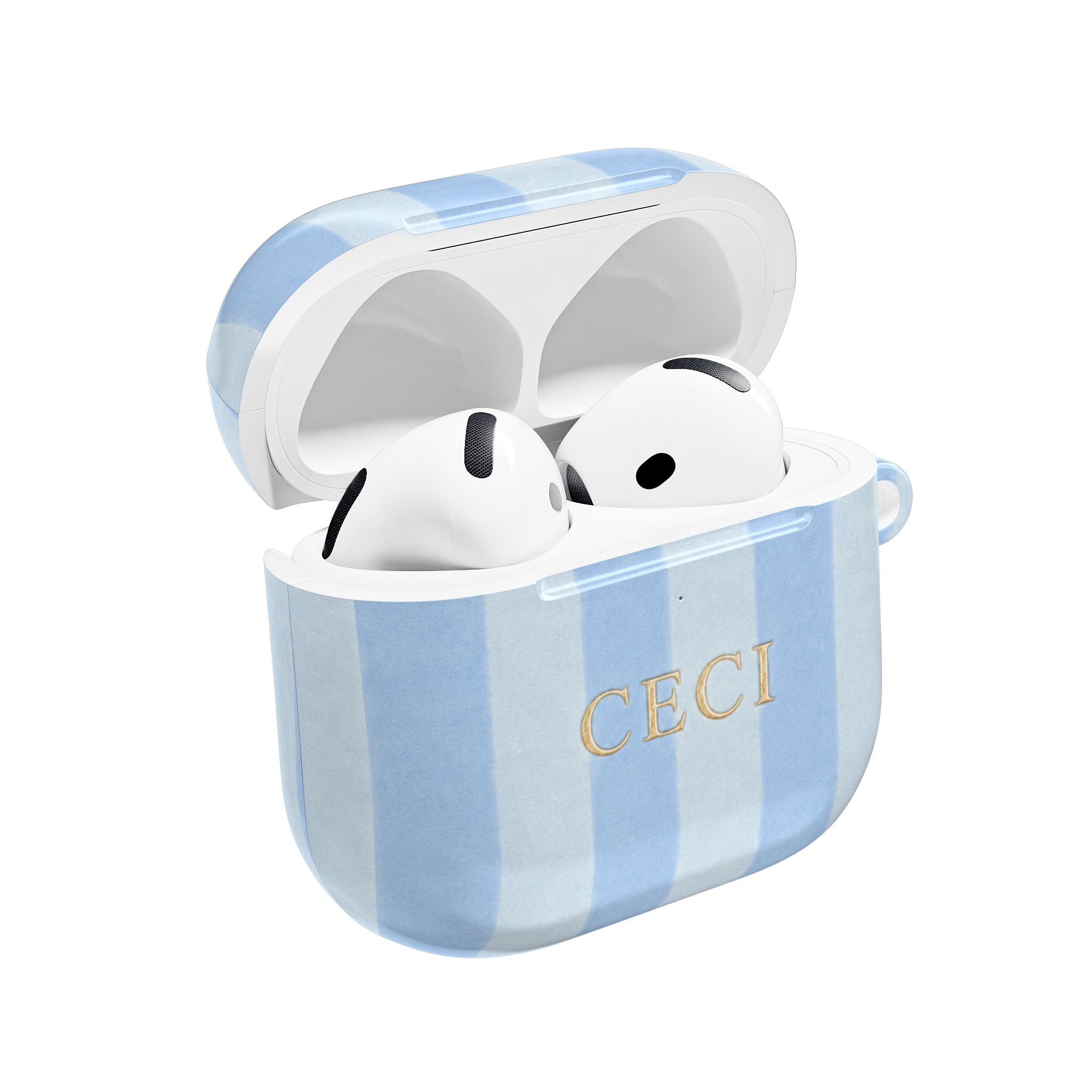 PERSONALIZED NAME CUSTOM SOFT BLUE STRIPES INITIALS AIRPOD CASE