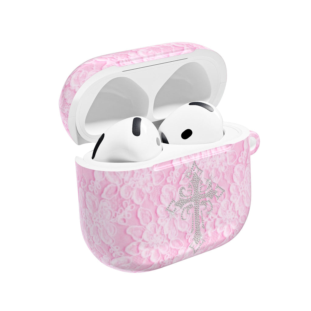 PINK LACE CROSS AIRPOD CASE