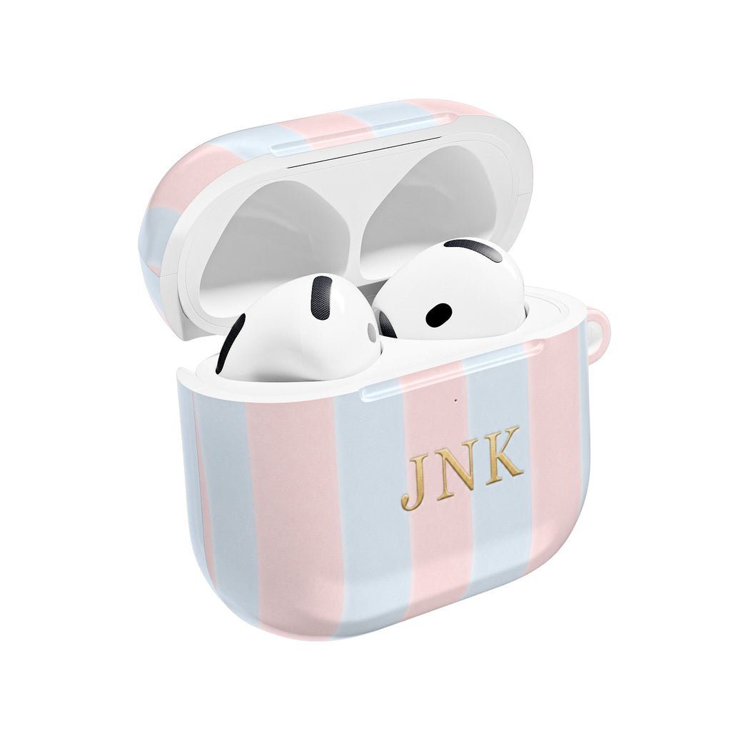 PERSONALIZED NAME CUSTOM PINK & BLUE STRIPES INITIALS AIRPOD CASE