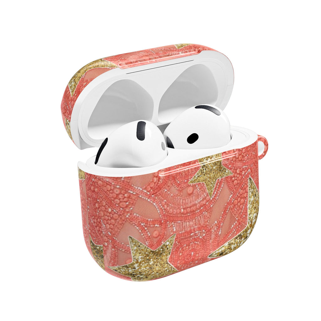 CORAL CRUSH EMBELLISHED GOLD STARS AIRPOD CASE