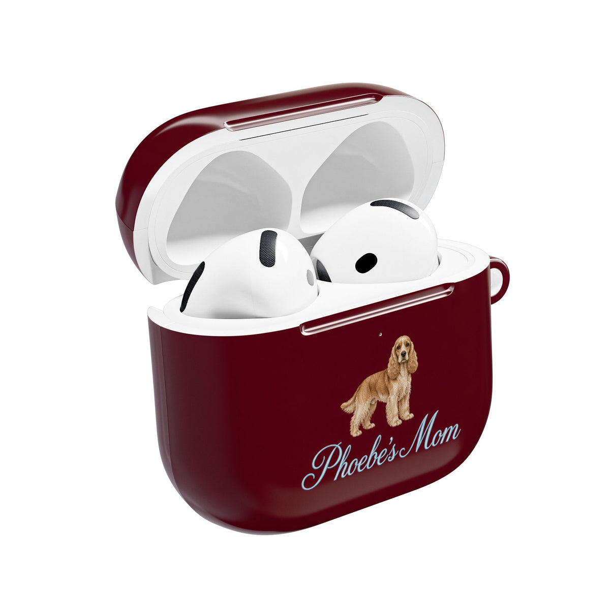 PERSONALIZED CHERRY RED SPANIEL DOG MOM CUSTOM NAME AIRPOD CASE