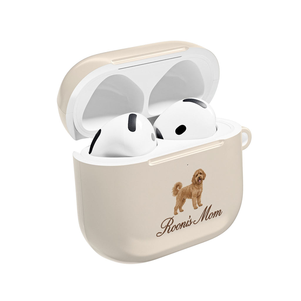 PERSONALIZED BEIGE GOLDENDOODLE DOG MOM CUSTOM NAME AIRPOD CASE