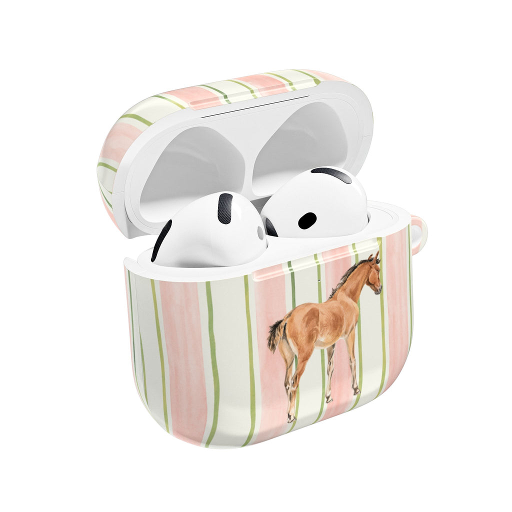 PINK STRIPES HORSE AIRPOD CASE