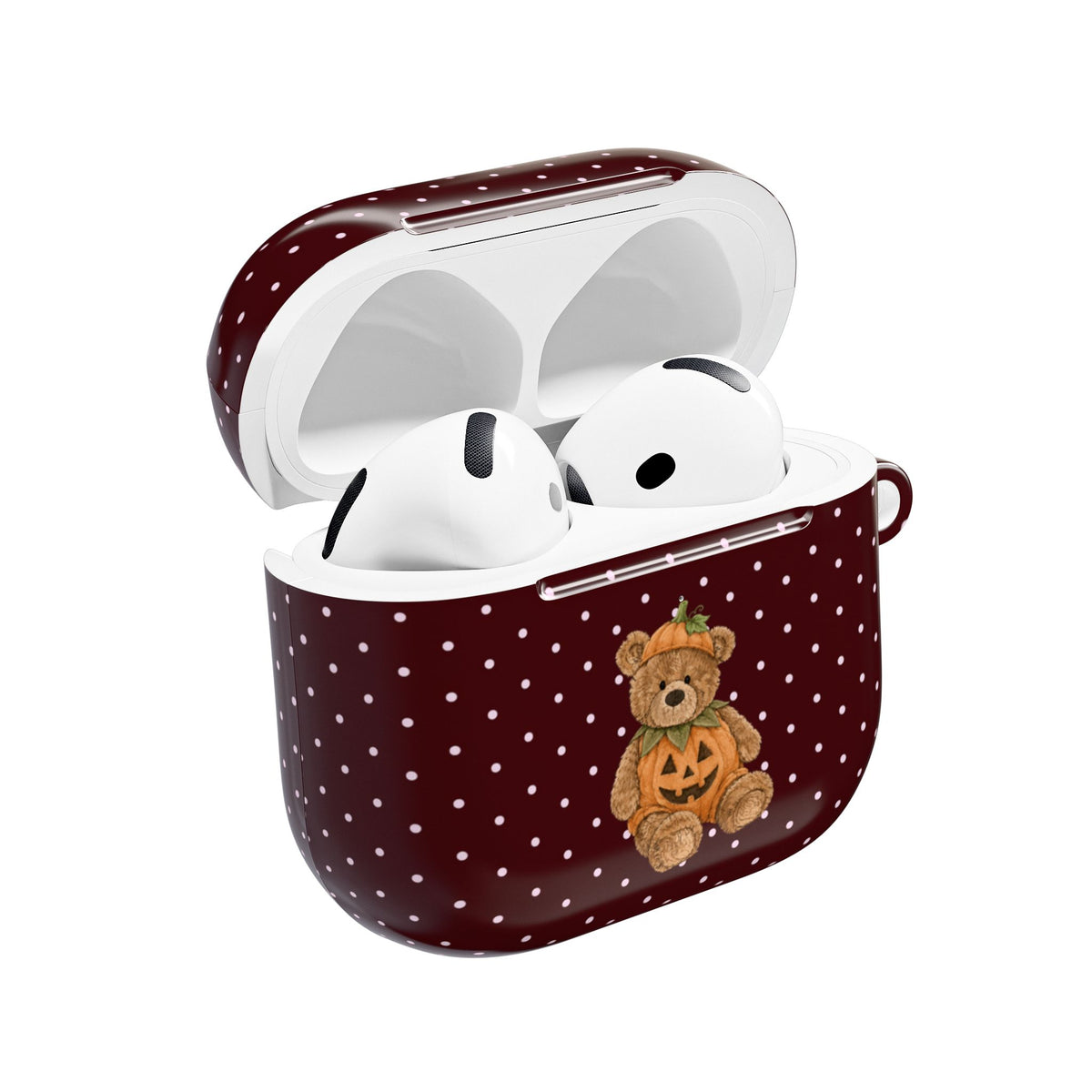 BURGUNDY POLKA DOTS HALLOWEEN TEDDY BEAR AIRPOD CASE